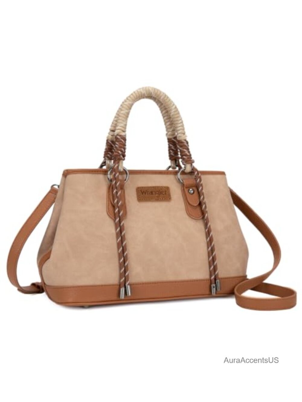 Wrangler Tote Vegan Leather Satchel Purse Crossbody with Braided Rope Top Handle